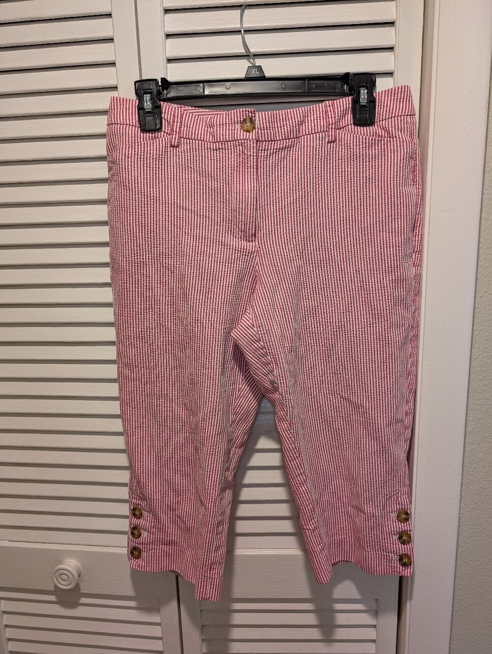 Talbots Capri Pants Womens Pink Striped Perfect Skimmer Seersucker